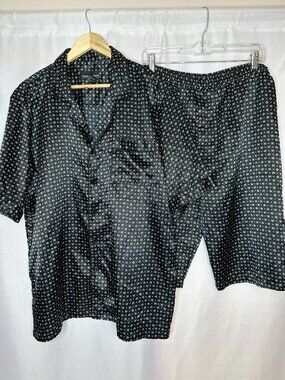 Robert Louis Silk Pajama Set XLARGE Button Down Top Long Shorts Classic Elevated